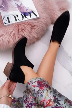 Discount Boto Botki Damskie Czarne Wiosenne Skórzane Anabella