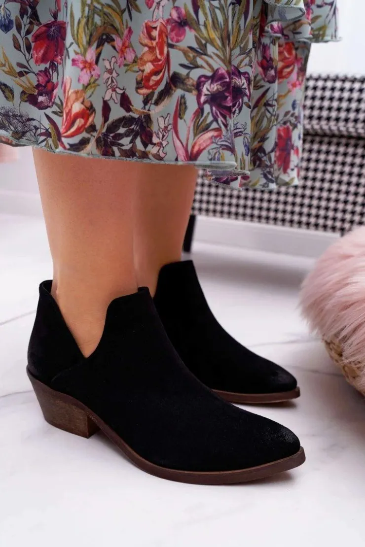 Discount Boto Botki Damskie Czarne Wiosenne Skórzane Anabella