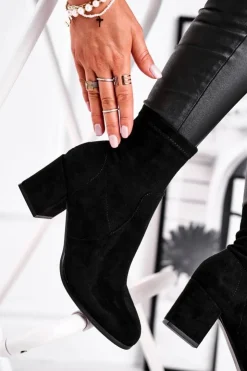 Evento Botki Na Słupku|Czarne Botki*Botki Damskie Czarne Zamszowe Merducio