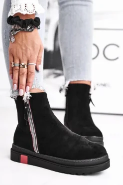 Hot Boto Botki Damskie Dwa Suwaki Czarne Come Back