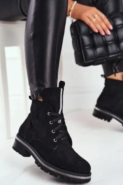 Hot Boto Botki Damskie Eko Zamsz Czarne Hundret Percent