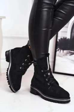 Hot Boto Botki Damskie Eko Zamsz Czarne Hundret Percent