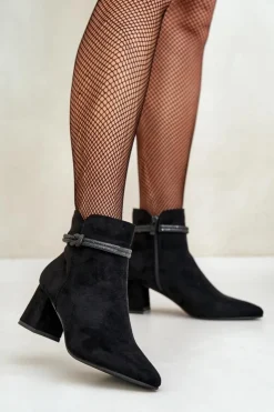 Damskie Boto Botki Damskie Eko Zamszowe Na Słupku Z Noskami W Szpic Czarne Terivannes