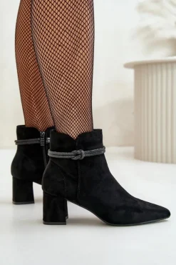 Damskie Boto Botki Damskie Eko Zamszowe Na Słupku Z Noskami W Szpic Czarne Terivannes
