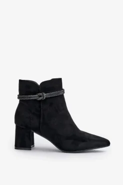Damskie Boto Botki Damskie Eko Zamszowe Na Słupku Z Noskami W Szpic Czarne Terivannes
