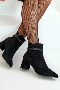 Damskie Boto Botki Damskie Eko Zamszowe Na Słupku Z Noskami W Szpic Czarne Terivannes