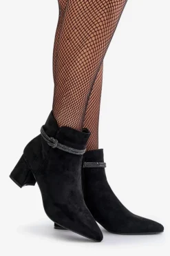 Damskie Boto Botki Damskie Eko Zamszowe Na Słupku Z Noskami W Szpic Czarne Terivannes