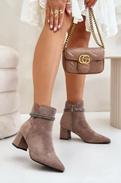 Boto Brązowe I Beżowe Botki|Botki Na Obcasie*Botki Damskie Eko Zamszowe Na Słupku Z Noskami W Szpic Brązowe Terivannes