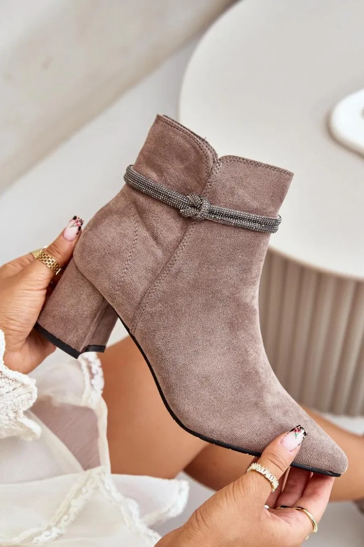 Boto Brązowe I Beżowe Botki|Botki Na Obcasie*Botki Damskie Eko Zamszowe Na Słupku Z Noskami W Szpic Brązowe Terivannes