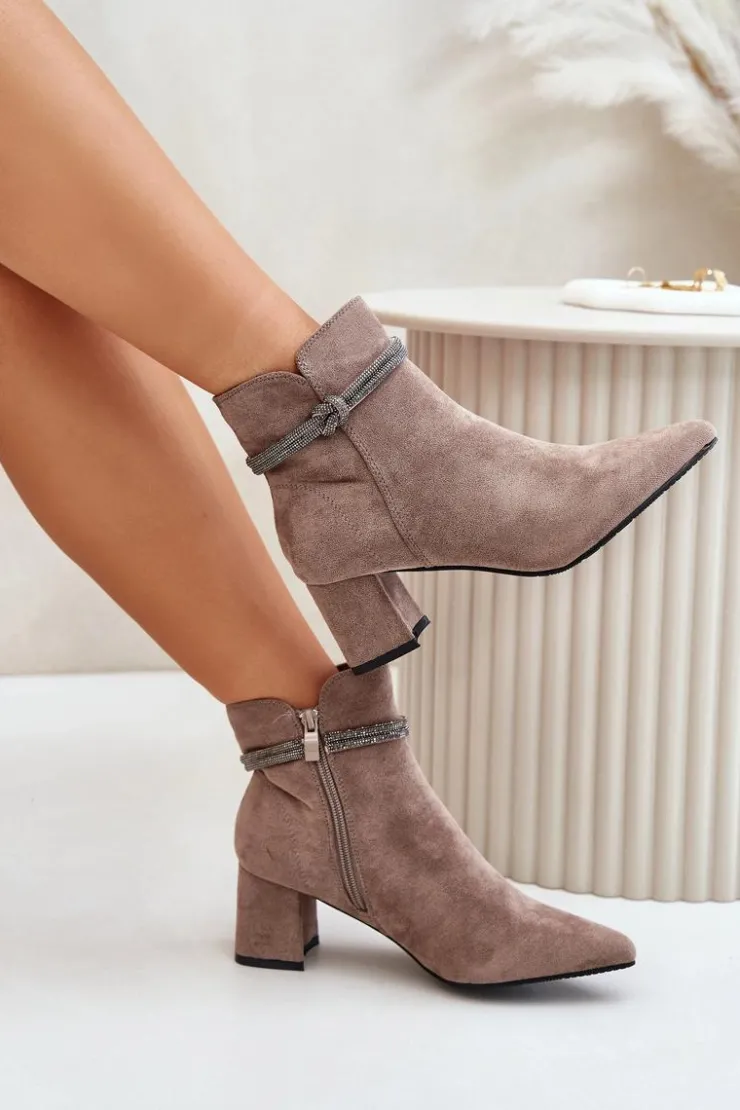 Boto Brązowe I Beżowe Botki|Botki Na Obcasie*Botki Damskie Eko Zamszowe Na Słupku Z Noskami W Szpic Brązowe Terivannes