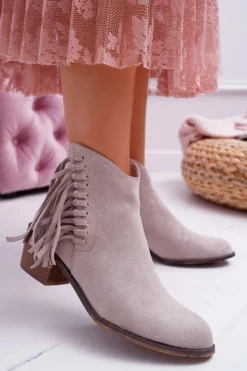 Damskie Boto Botki Damskie Kowbojki Beżowe Agnes