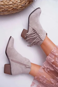 Damskie Boto Botki Damskie Kowbojki Beżowe Agnes