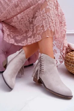 Damskie Boto Botki Damskie Kowbojki Beżowe Agnes