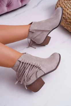 Damskie Boto Botki Damskie Kowbojki Beżowe Agnes