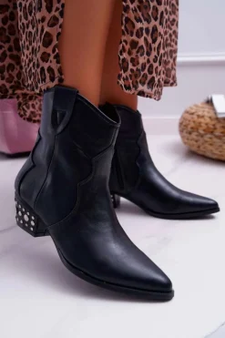 Sale Boto Botki Damskie Kowbojki Czarne Cliff