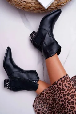 Sale Boto Botki Damskie Kowbojki Czarne Cliff