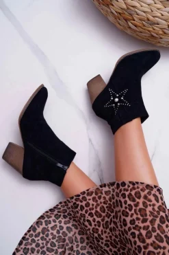 Damskie Boto Botki Damskie Kowbojki Czarne Cowber