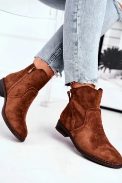 Evento Botki Zimowe Damskie|Brązowe I Beżowe Botki*Botki Damskie Kowbojki Płaski Obcas Camel Plemmi