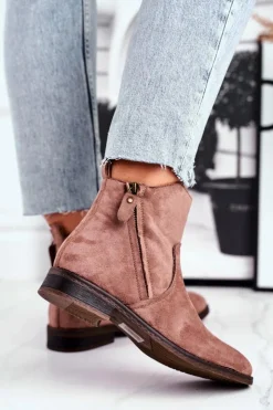 Damskie Evento Botki Damskie Kowbojki Płaski Obcas Khaki Plemmi