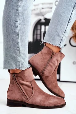 Damskie Evento Botki Damskie Kowbojki Płaski Obcas Khaki Plemmi