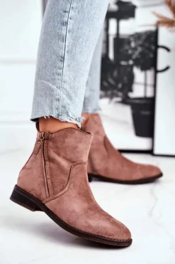 Damskie Evento Botki Damskie Kowbojki Płaski Obcas Khaki Plemmi