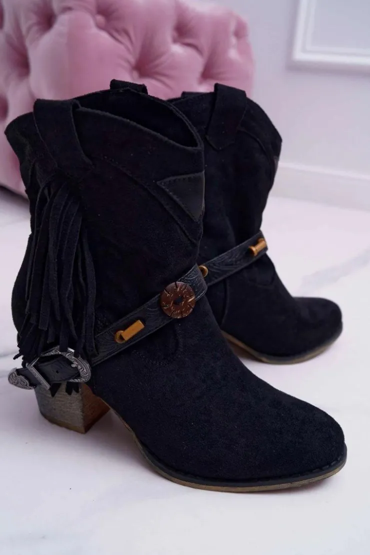 Boto Botki Na Słupku|Brązowe I Beżowe Botki*Botki Damskie Kowbojki z Klamrą Czarne Marciapo