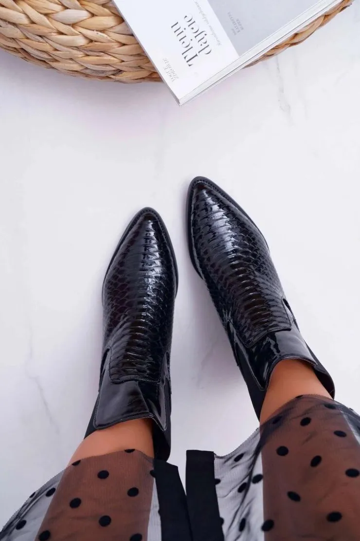 Boto Botki Na Słupku|Botki Zimowe Damskie*Botki Damskie Lakierowane Wsuwane Czarne Dorine