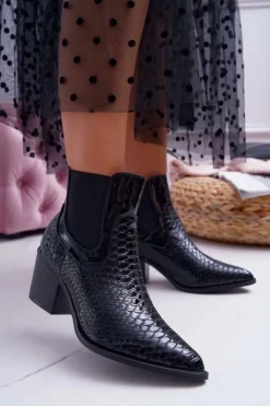 Boto Botki Na Słupku|Botki Zimowe Damskie*Botki Damskie Lakierowane Wsuwane Czarne Dorine