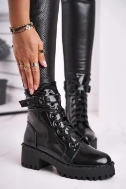 Damskie Boto Botki Damskie Lakierowane Czarne Head Up