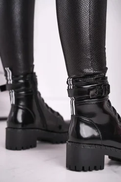 Damskie Boto Botki Damskie Lakierowane Czarne Head Up