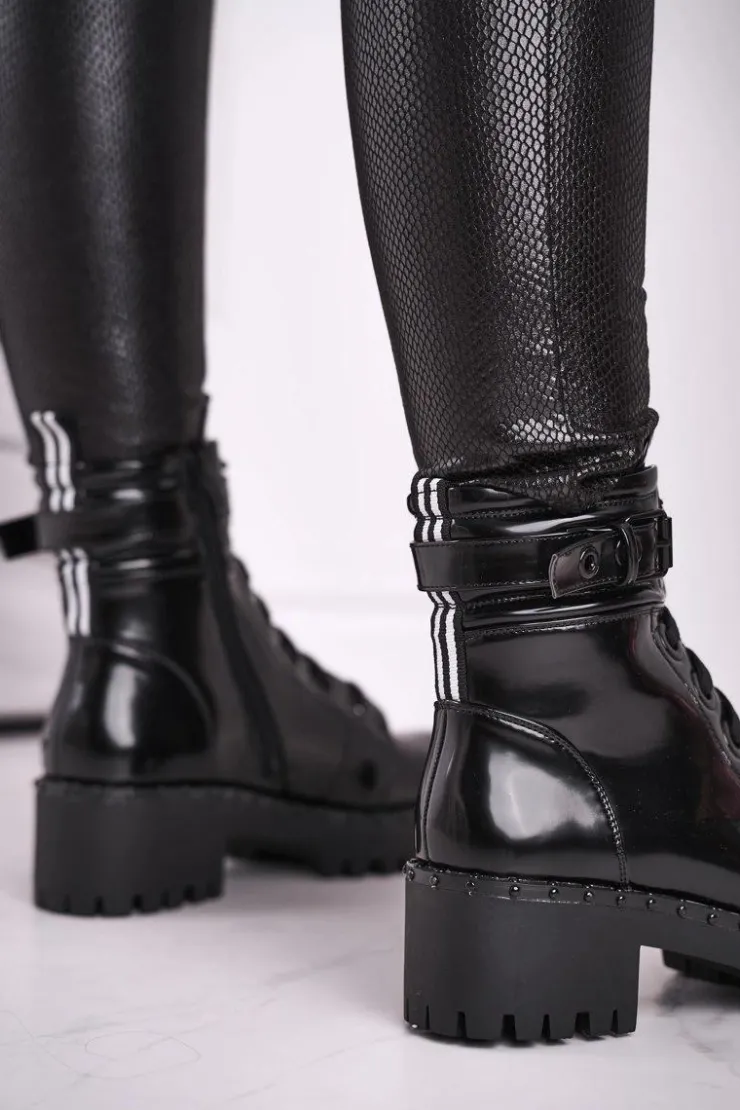 Damskie Boto Botki Damskie Lakierowane Czarne Head Up