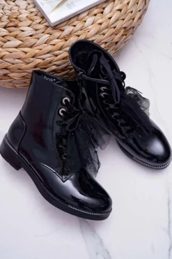 Damskie buty S.Barski Botki Sznurowane|Botki Zimowe Damskie*Botki Damskie Lakierowane Płaskie Czarne Barski 39-2