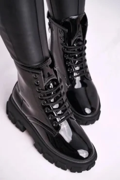 Boto Damskie Trapery|Botki Sznurowane*Botki Damskie Lakierowane Trapery Czarne Linzo