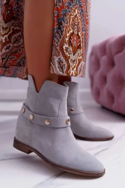 Laura Messi Botki Wiosenne|Botki Na Koturnie*Botki Damskie 1890 Skóra Zamsz Szare Darmah