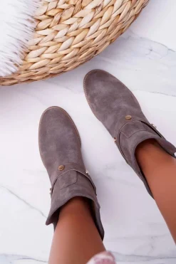 Best Laura Messi Botki Damskie 1890 Skóra Zamsz Szare Darmah