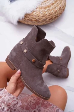 Best Laura Messi Botki Damskie 1890 Skóra Zamsz Szare Darmah