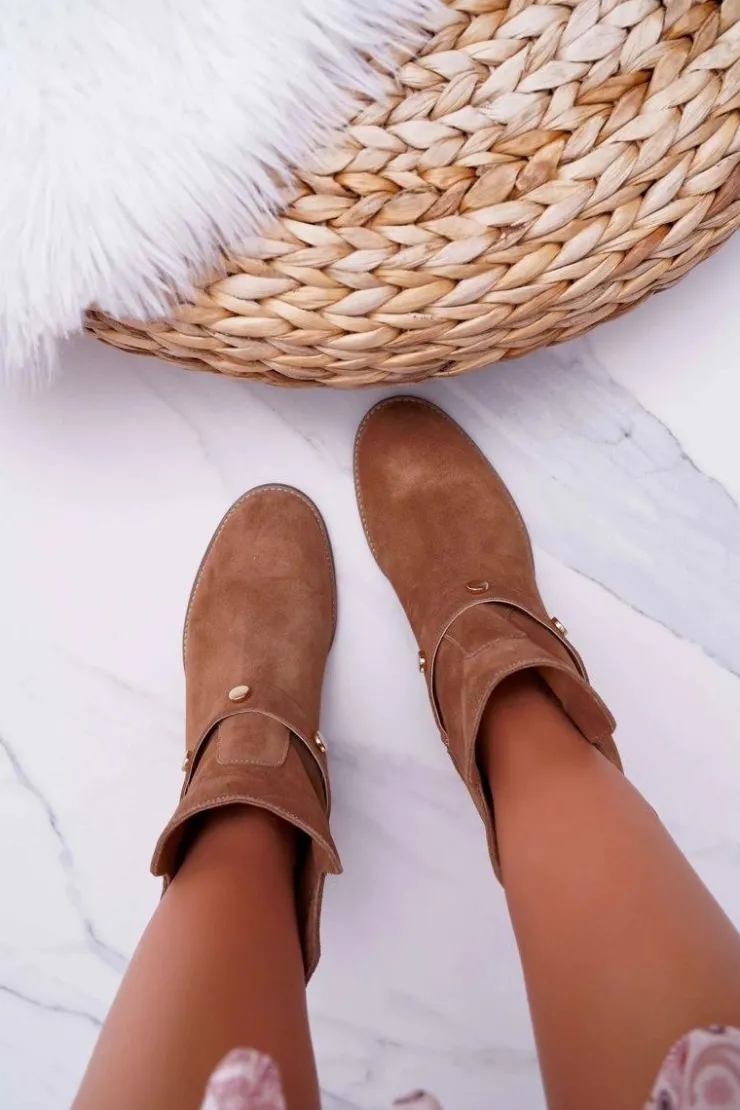 Damskie Laura Messi Botki Damskie 1890 Skóra Zamsz Ciemny Camel Darmah