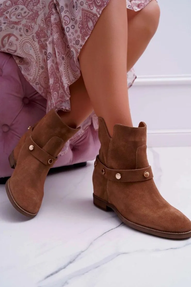 Damskie Laura Messi Botki Damskie 1890 Skóra Zamsz Ciemny Camel Darmah