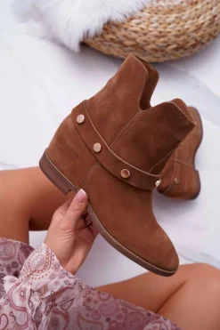 Damskie Laura Messi Botki Damskie 1890 Skóra Zamsz Ciemny Camel Darmah