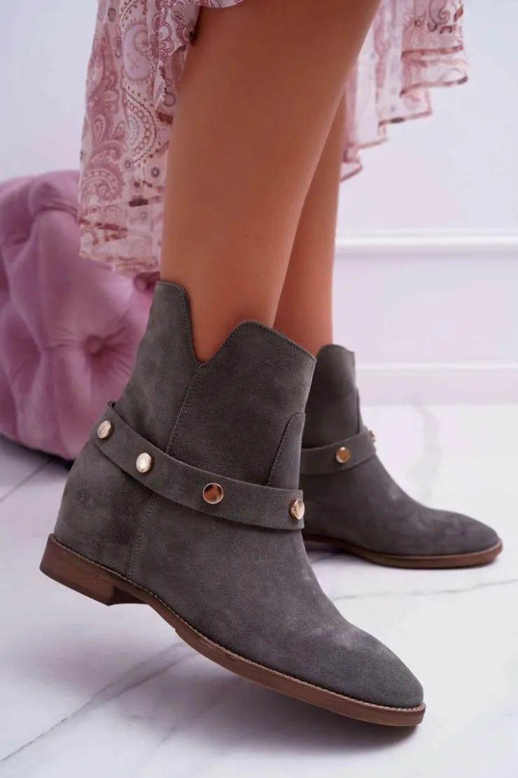 Laura Messi Botki Wiosenne|Botki Na Koturnie*Botki Damskie 1890 Skóra Zamsz Oliwkowe Darmah