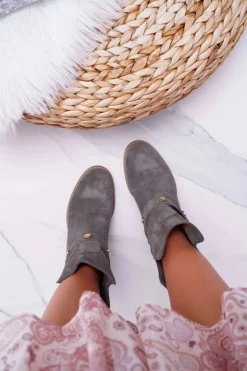 Laura Messi Botki Wiosenne|Botki Na Koturnie*Botki Damskie 1890 Skóra Zamsz Oliwkowe Darmah