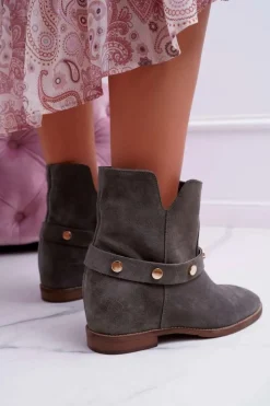 Laura Messi Botki Wiosenne|Botki Na Koturnie*Botki Damskie 1890 Skóra Zamsz Oliwkowe Darmah