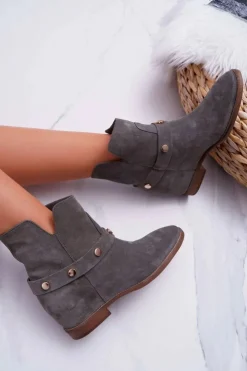 Laura Messi Botki Wiosenne|Botki Na Koturnie*Botki Damskie 1890 Skóra Zamsz Oliwkowe Darmah