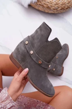 Laura Messi Botki Wiosenne|Botki Na Koturnie*Botki Damskie 1890 Skóra Zamsz Oliwkowe Darmah