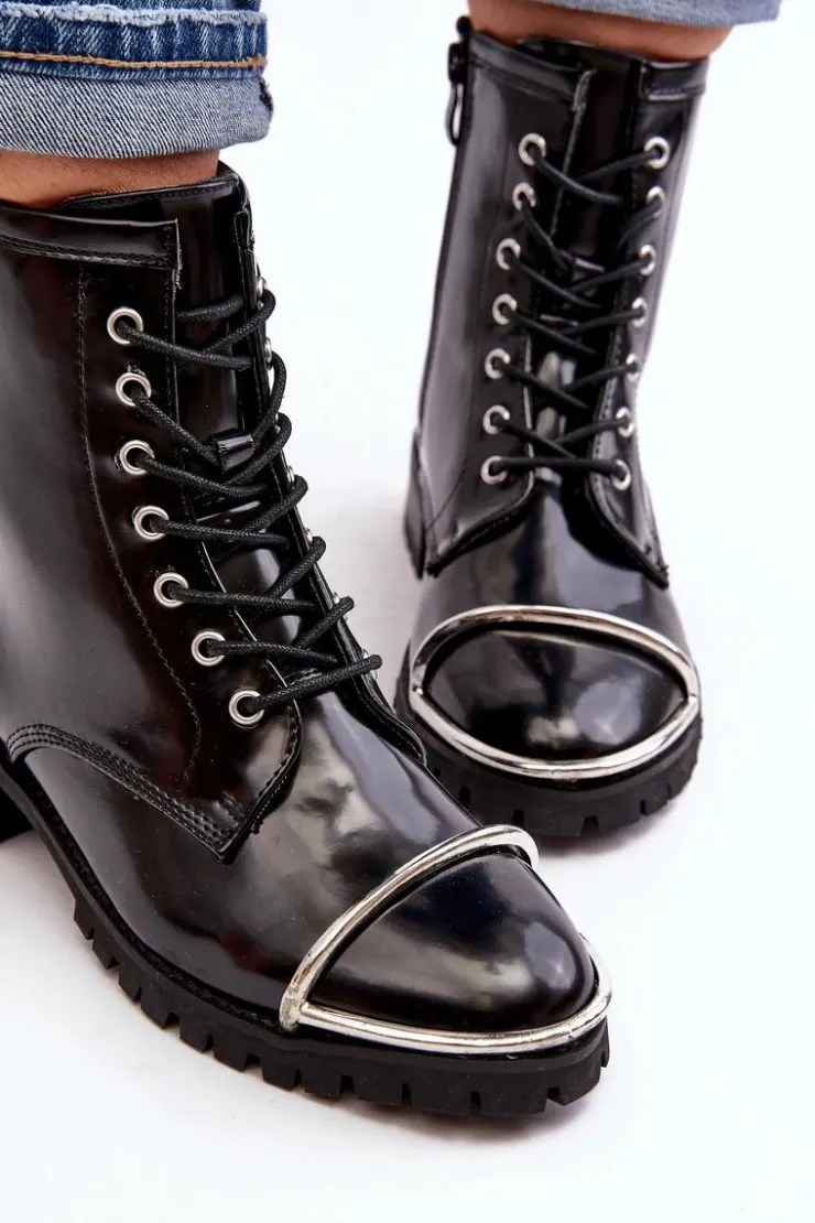 Discount Boto Botki Damskie Lu Boo Czarne Workery ze Stalową Oprawą Jacksy