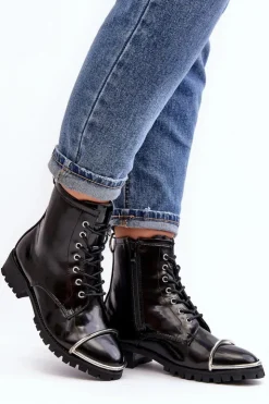 Discount Boto Botki Damskie Lu Boo Czarne Workery ze Stalową Oprawą Jacksy