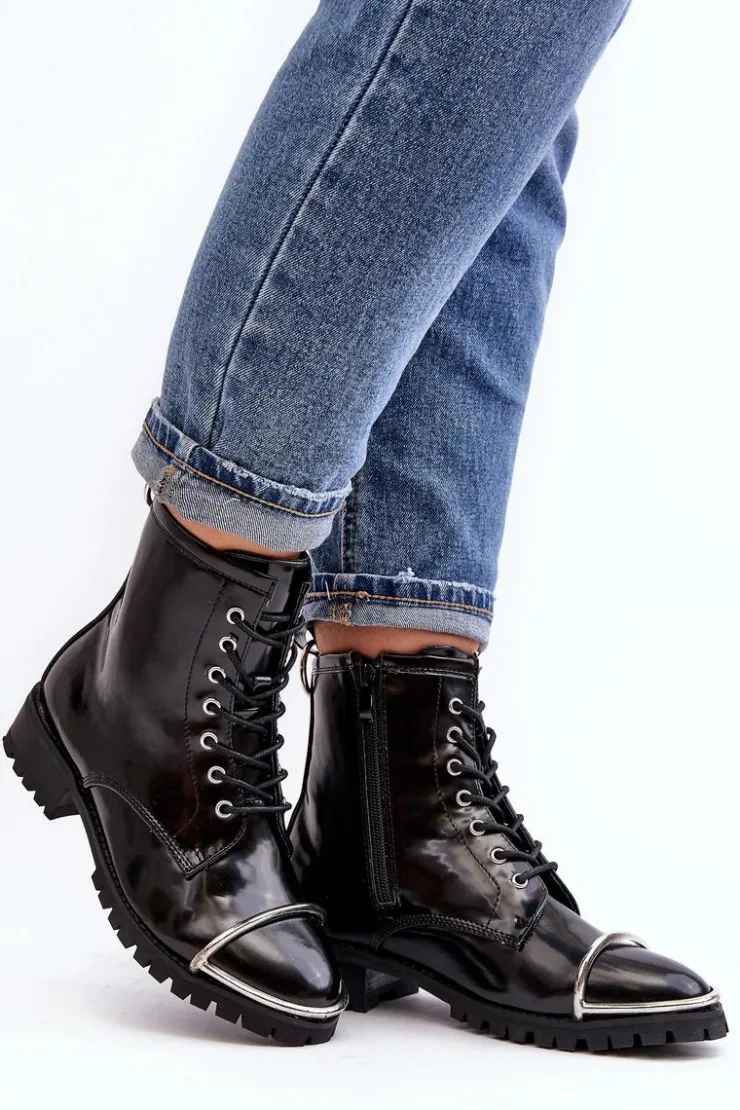 Discount Boto Botki Damskie Lu Boo Czarne Workery ze Stalową Oprawą Jacksy