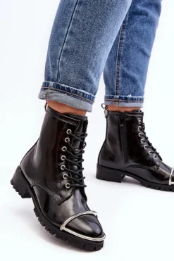 Discount Boto Botki Damskie Lu Boo Czarne Workery ze Stalową Oprawą Jacksy