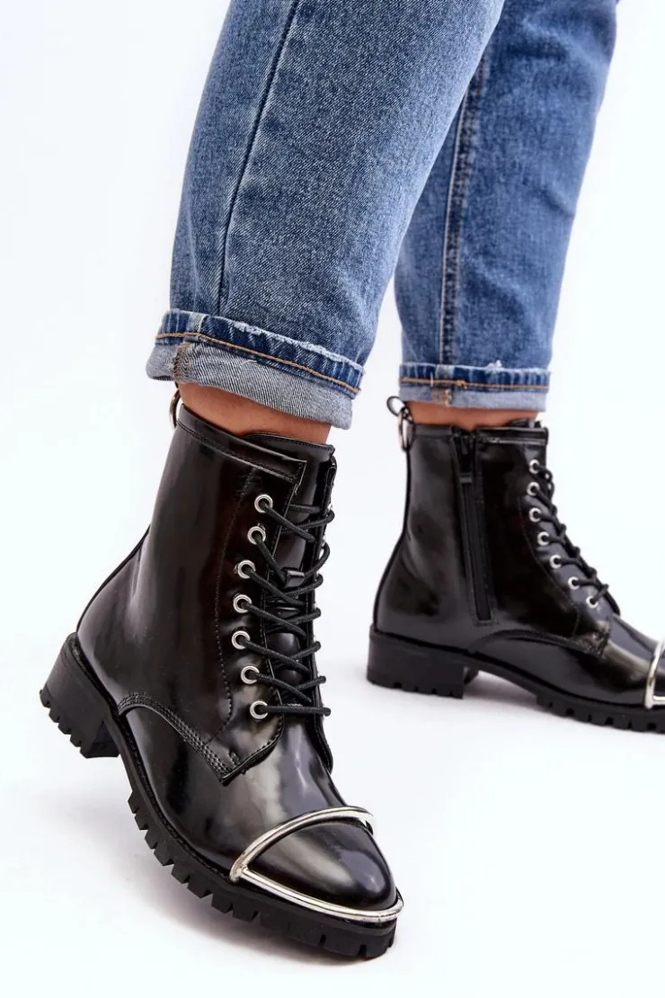Discount Boto Botki Damskie Lu Boo Czarne Workery ze Stalową Oprawą Jacksy