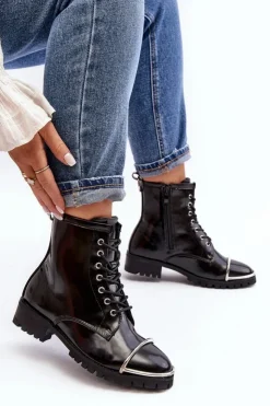 Discount Boto Botki Damskie Lu Boo Czarne Workery ze Stalową Oprawą Jacksy